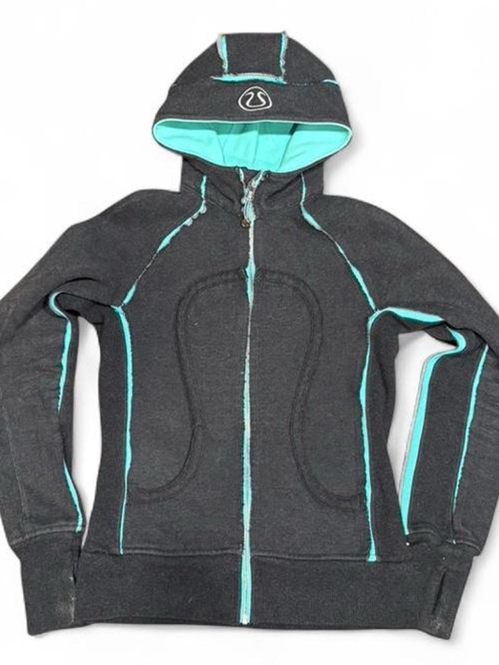 Y2K Lululemon Special Edition Distressed Scuba Grey Turquoise Zip Up Hoodie
